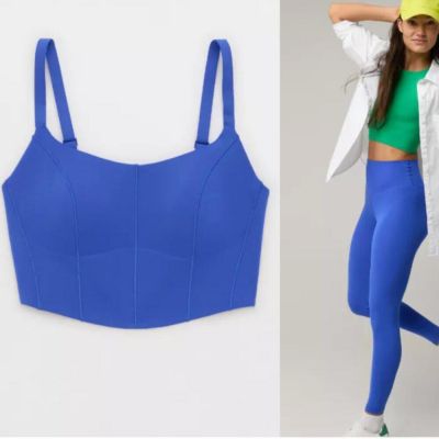 Aerie 2 Piece Workout Set - Corset Sports Bra and Leggings in Yearbook Blue XS/S